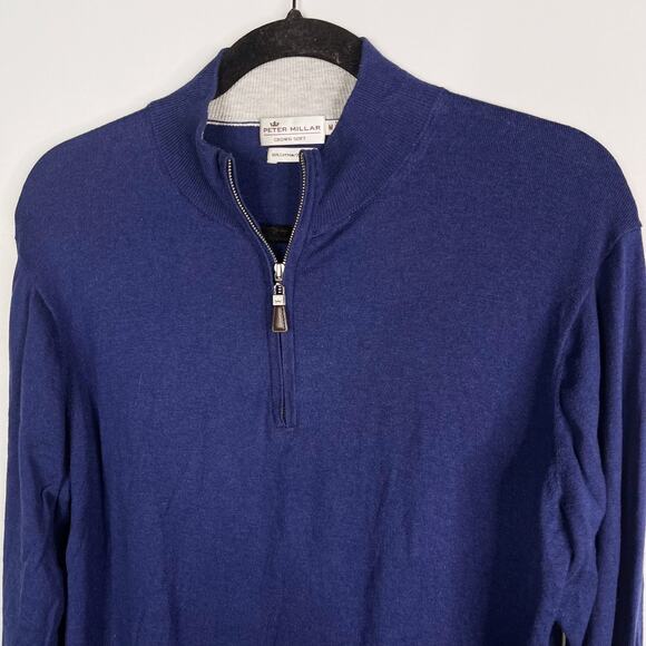 Peter Millar Mens M Navy Blue Crown Soft Cotton Silk 1/4 Zip Pullover Sweater - Picture 3 of 8